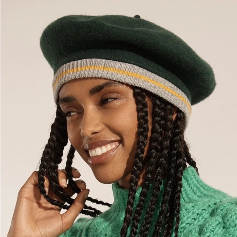 Anthropologie Varsity Stripe Wool Blend Beret - Green